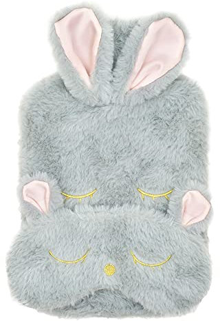 Follow That Dream Faux Fur Hot Water Bottle & Eye Mask Gift Set (Grey Bunny)