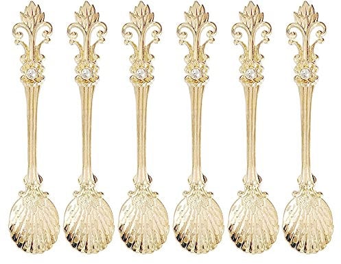 NELIAMIPU 6 Pcs Delicate and Elegant Spoon Retro Coffee Spoon Vintage Tea Spoon Dessert Spoon for Kitchen Espresso Tea Dessert Tea Sugar, Gold