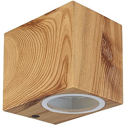 Wandleuchte Außenlampe Aluminium Holzoptik Garten Balkon Aussenleuchte Wand DOWN Glas, 1x GU10, BxH 6,8x8 cm