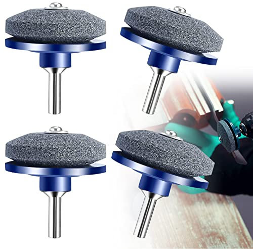 LAOJU Rasenmäher-Klingenschärfer, 4 Stück, rotierender Rasenmäherschärfer mit Stahlrückseite, Universal-Gartengerät, Klingenschärfer für Bohrmaschine, Handbohrmaschine