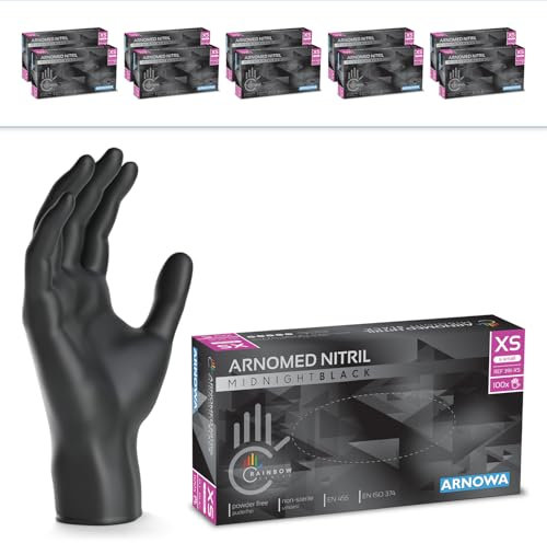 1000x ARNOMED® Gants en nitrile taille XS Noir, Gants à usage unique pour chirurgie & laboratoire, Gants en nitrile sans poudre & sans latex, Moufles en nitrile XS, S, M, L, XL, XXL