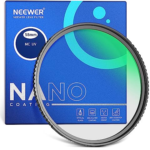 NEEWER 58mm MC UV Filter 24 lagige Nano Beschichtung Schutzfilter optisches HD Glas wasserabweisend Kratzfest ultraschlanker Rahmen aus Aluminiumlegierung