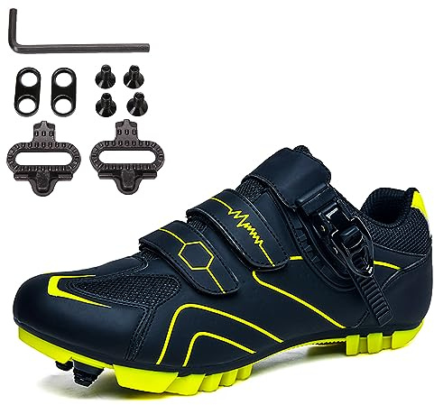 PENXZT Zapatos de Ciclismo MTB para Hombres Zapatos de Bicicleta de montaña compatibles con Tacos SPD de 2 Pernos Zapatos de Bicicleta de Montar al Aire Libre en Interiores