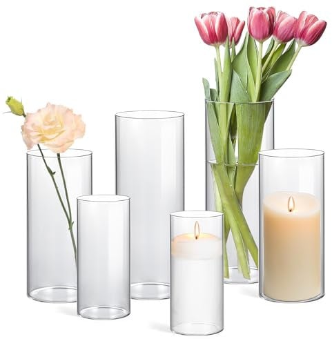 ComSaf Lot de 6 vases cylindriques en verre transparent pour centres de table, décoration de mariage, 15,2 cm, 20,3 cm, 25,4 cm de haut, bougeoir flottant pour fête, décoration d'intérieur