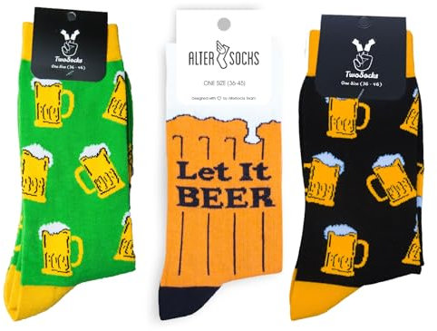 TwoSocks Weihnachtsmann Socken Herren & Damen lustige und witzige Strümpfe als Geschenk, Baumwolle, Einheitsgröße (Bier Liebe)
