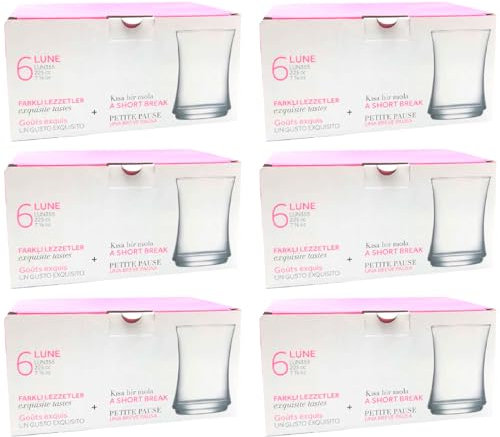 Tradineur - Pack de 6 Cajas de 6 Vasos Modelo Lune - Capacidad: 225 ml - Fabricado en Vidrio Resistente - Apto para lavavajillas - Tamaño Aprox: Ø 6,5 x 9 cm - 36 Uds Totales