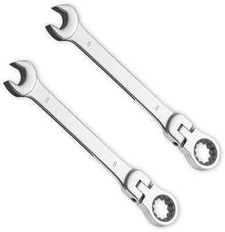 Leliafleury 2pcs 8mm Ratchet Spanner Flex-Head, Combination Wrench, Polished CR-V Chrome Vanadium Steel Metric Spanner, 72-Tooth, Box and Open End Ring Ratcheting Spanner Tool for Home Bicycle