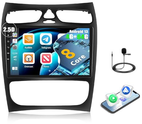 8Core 4G+64G CAMECHO Autoradio für Mercedes Benz C-Klasse W203 C200 C320 C350 CLK W209 S203 A209 (2-Türige) mit Navi Carplay Android Auto,Android 13 Autoradio mit 9'' Bildschirm,Bluetooth DSP FM RDS