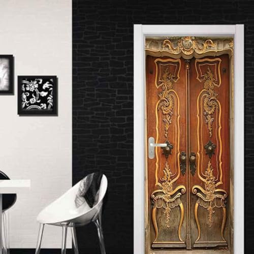 Selbstklebende Tapete 3D Holztür Braun Retro 77 X 200 Cm Türtapete Selbstklebend Türposter Fototapete Poster Tapete Pvc 3D Türaufkleber Selbstklebend Diy - Junge Mädchen Zimmertür Kunst Türfoto -0C5