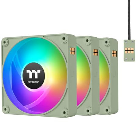 Thermaltake CT140 EX ARGB Sync PC Cooling Fan Matcha Green (3-Fan Pack), Magnetic Connection, 5V Motherboard Sync, 16.8 Million Colors 9 Addressable LEDs, 140 mm Case/Radiator Fan, CL-F197-PL14MG-A