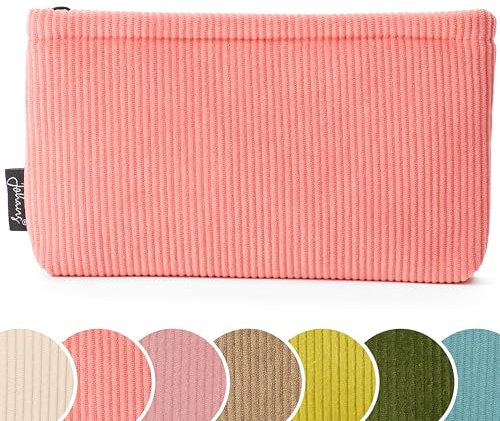 Johans® Aufbewahrungsetui im Cord-Look (22 x 14 cm) | Praktische Tasche für Mikrofasertücher, Schminkutensilien, Kosmetik, Reiseaccessoires | Stylische Kosmetiktasche (Coral Red)