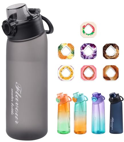 Metyniete Gourde Air Flash, 900 ml, avec 7 capsules aromatisées, en Tritan, sans BPA, pour le sport, le fitness, 0 sucre, noire