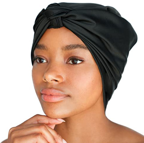 Kitsch Multi-Way Satin Schlafschal für Frauen | Leichter Kopfwickel | Haarwickel für die Nacht | Satin Bandanna Schal | Turban | Kopftuch | Haarschal für Frauen - Schwarz