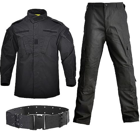 ATAIRSOFT Kampf Uniform Männer Taktische Armee Militär BDU Jacke Hemd & Hosen Anzug für Airsoft Paintball Jagdkriegsspiel (Schwarz,M)