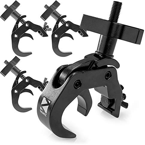 BeamZ BC50B-250T Quick Clamp Set of 4 Slimline Lighting Truss Clamps, 250kg Capacity, Aluminium Black Finish for Stage & Theatre Lighting Rigging & Trussing Systems