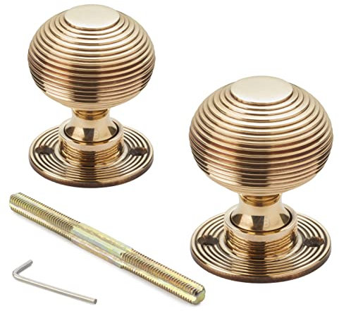 A.B Hardware Antique Style Solid Brass Beehive Door Knobs Aged Brass Finish