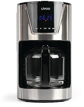 LIVOO DOD172 Cafetière à Filtre Programmable | Capacité 1,5 L soit 12 Tasses, Verseuse en Verre | Sélecteur d'Arômes | Programmation 24H, Fonction Maintien au Chaud | 900W