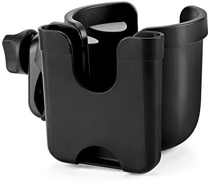 Accmor 2-in-1 Universal Cup Holder with Phone Holder, for Uppababy Stroller, for Bike, Wheelchair, Walker, Scooter, Black