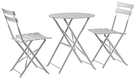 Harbour Housewares 2 Seater White Round Bistro Garden Table and Chairs Set - 2 Chairs and 1 Table 3 Piece Folding Outdoor Patio Balcony Furniture