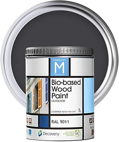 MASQUELACK M Impregnante per Legno Esterno - Nero - RAL 9011-1 Litro - Protegge dall'Acqua, Umidità e Raggi UV - Vernice Naturale ad Alta Copertura e Rifinitura Semi Opaca - Asciugatura Veloce