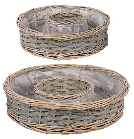 Decpero Pflanzring 2er Set/Holzspan/Weide / Ø30x8cm + Ø37x9cm / grau/mit Folie