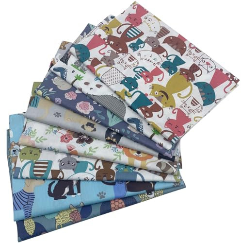 aufodara 8 Stück Baumwollstoff Meterware Stoffpaket 50 x 50 cm Cartoon Gedruckt Stoff, Stoffe zum Nähen, Patchwork zum Quilten DIY Basteln Handwerken, Quadrate Baumwolltuch (Farbe Cartoon)