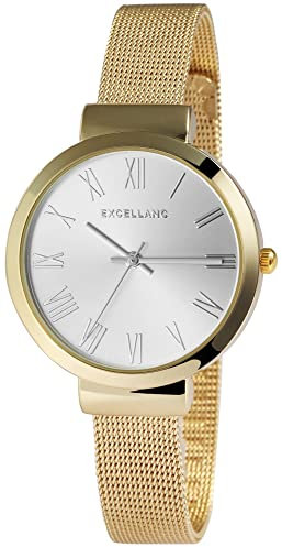 Excellanc Damen-Uhr Edelstahl Meshband Hakenverschluss Analog Quarz 1300036 (goldfarbig silberfarbig)