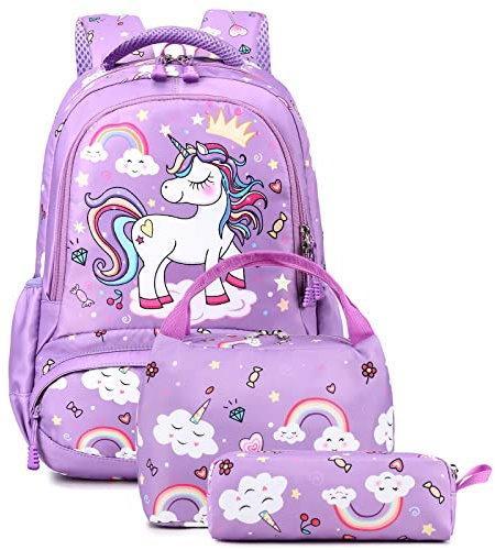 Kimwadalh Mochilas Niña para Primaria Mochilas Infantiles Unicornio Mochila Escolar Mochilas Chica Bolsa Escolar Unicornio Girls Backpack Set Travel Daypack