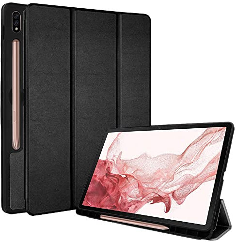TECHGEAR Smart Coque Compatible avec Samsung Galaxy Tab S8 Plus 2022 12,4 Pouces (SM-X800/SM-X806) Coque Smart Case Stand Trois-Pli avec Protection d'Angles [Auto Réveil/Sommeil] - Noir