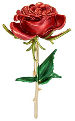 Classic Enamel Rose Brooches For Women - Alloy Rose Wedding & Casual Brooch Pins - Luxury Flower Pin Gifts (Red)