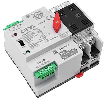 GEYA Minuscolo Interruttore di trasferimento automatico Selettori elettrici Doppio interruttore di alimentazione 2Poli 100A 220V 50/60Hz Da rete a generatore AC (Nero)