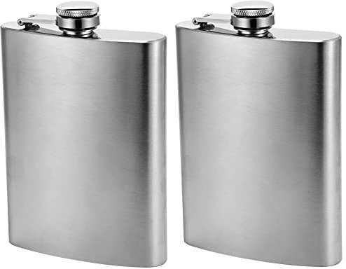 HOUSON 2Pcs 8oz Hip Flask,Stainless Steel Pocket Whiskey Flask Flagon Portable Pocket Hip Flask for Men Women Climbing Camping Barbecue Bar Party Drinker, Silver