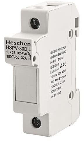 Heschen Solar-/Photovoltaik-Sicherungshalter, PV-Sicherungshalter, HSPV-30D, DC1000 V, 32 A, 1-polig, 35 mm DIN-Schienenmontage, für HSPV-30 ST-10PV 10 x 38 mm Sicherung, CE-gelistet