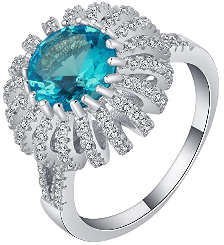 BCughia Ring Zirkonia, Schmuck Ringe Silber Kupfer Hellblau Rundschliff Sonnenblume Hellblau Rund Hochzeit Eheringe Geschenk für Damen Größe 52 (16.6)