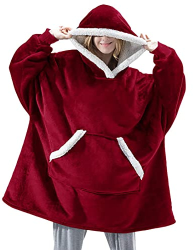 SHAINE Übergroße Hoodie Decke mit Ärmeln | Kuscheldecke mit Ärmeln,Damen Herren Sherpa Warme Deckenpullover mit Taschen,Kuscheldecke mit Kapuze für Zuhause und Sofa