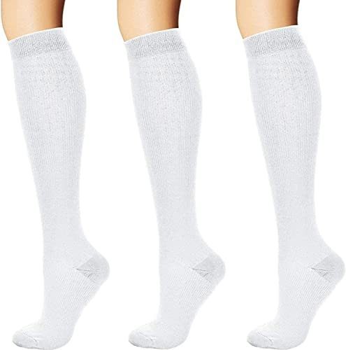 3 Paar Weiß Kompressionsstrümpfe Kompressionssocken Compression Socks Strümpfe Kompression Laufsocken Thrombosestrümpfe für Damen Herren, Sport, Laufen, medi, Flug, Reisen