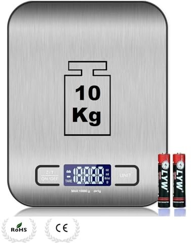 Cala Verde - 10 kg/ 1g Bascula de cocina, Balanza Cocina de Alta Precisión, Multifuncional, 2 pilas Incluidas, bascula digital precision, Pantalla LCD,Plataforma de Acero Inoxidable