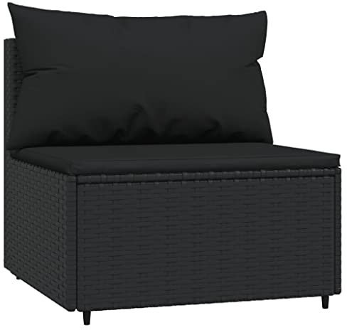 vidaXL Garten Mittelsofa, Gartensofa mit Kissen Stahlrahmen, Modular Sofa für Garten Terrasse, Gartenmöbel Loungemöbel, Schwarz Poly Rattan