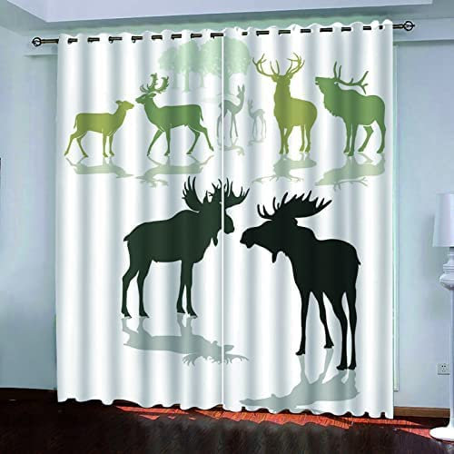 Gadulu Blackout Vorhang 2Er Set Mit Ösen Vorhang Tierisches Schwarzes REH Schattierung Vorhänge 3D Blickdicht Vorhang Schiebevorhänge Für Wohnzimmer Kinderzimmer Schlafzimmer Balkon 280(B) X250(H) cm