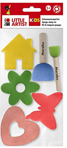 Marabu KiDS Little Artist, Schwammstempel Set für Kinder ab 3 Jahren, Schaumstoff Stempel und Schablonierpinsel, inkl. 2 Stupfpinsel und 4 Malschwämmchen, 0318000000012