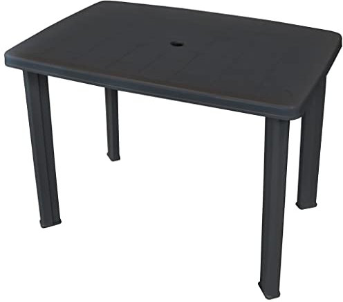 puraday Mesa de jardín plástico Gris Antracita 101x68x72 cm Mesa Jardin Exterior Plastico Mesas De Terraza Y Jardín Mesa Terraza Exterior Superficie con Agujero De Sombrilla para Jardín Patio