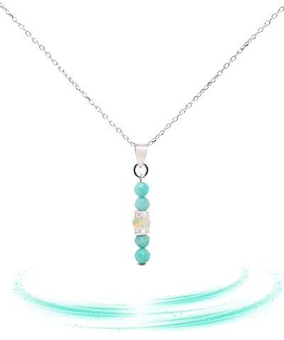 Liberty Angels – Opal Halskette aus 925 Sterling Silber – Damen & Herren – Silberkette mit Opal Anhänger – Naturstein Schmuck Kette