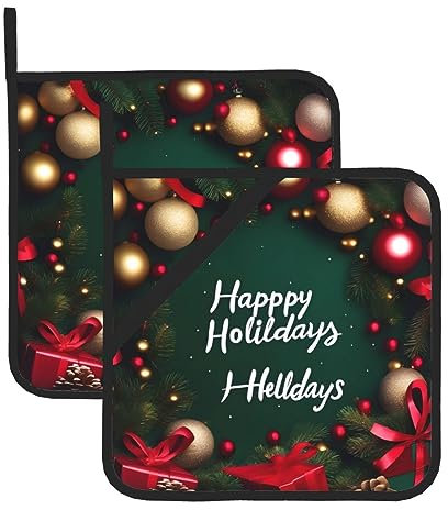 Happy Holidays - Set di 2 tappetini da cucina resistenti al calore per microonde, cottura in forno, piatti da portata e barbecue.