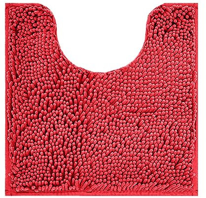 Reyox Tapis de Bain Contour WC en Chenille, Tapis de Toilette Douces Antidérapant Absorbant Forme de U Rouge 50x60cm