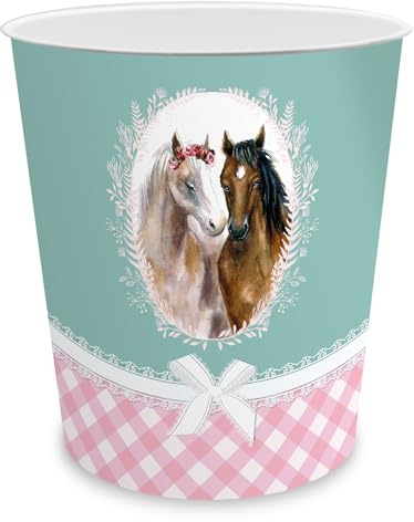 itenga Corbeille à papier pour enfants avec motif - Ronde - Environ 11 l - Poubelle pour chambre d'enfant - En plastique solide (motif chevaux)