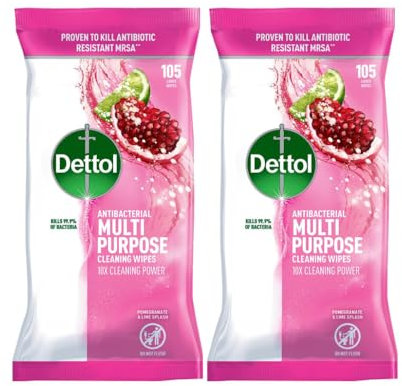 Detol Anti-Bacterial Multi Purpose Wipes 105 Pack - Effective Cleaning And Surfaces With a Dazzling Shine And Long-Lasting Fragrance - Pack of 3