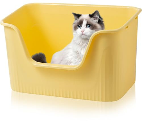 Duscdesp Caja de arena para gatos con parte superior abierta, bandeja de arena extra grande para gatos, a prueba de salpicaduras, 63 x 45 x 33 cm (amarillo)