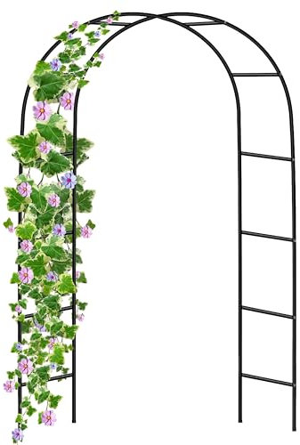 Crystals Garden Arch Metal Strong - Garden Archway Decorations Outdoor - Garden Arbour Trellis for Climbing Plants Roses Vegetable Flowers - Dark Green, Large Size (2.4M)