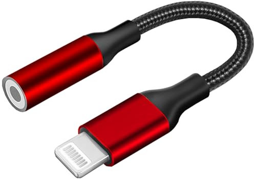 Powice 3,5mm Klinke für Phone,iPhone aux Adapter,Adapter auf Klinke,iPhone Adapter Kopfhörer mit Phone 14/13/12/11/XS/XS Max/XR/X/8/7(Rot)