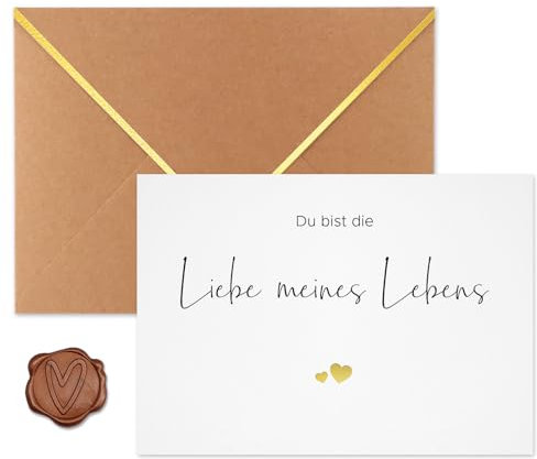 WenmthG Karte Hochzeitstag (A6 Klappkarte, inkl. Umschlag und Wachssiegel), Liebesbriefe zum Hochzeitstag, Jahrestag Geschenk für Ihn, Sie, Frauen, Mann, Du bist die Liebe meines Lebens Karte